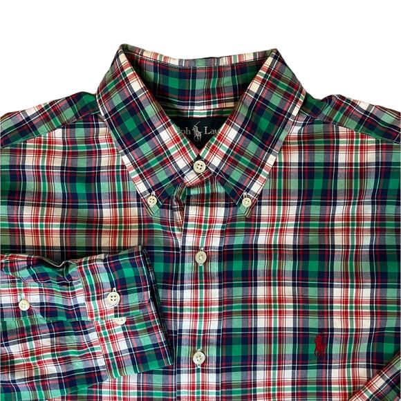 Ralph Lauren Mens 15½ / 32-33 Classic Fit Red Blue Green Plaid Button-Down Shirt - Picture 1 of 7